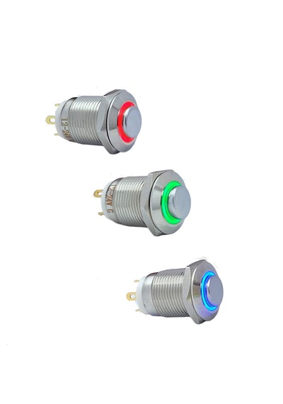 12mm Yaylı Ledli Metal Buton - 1no - Ip67 Kırmızı