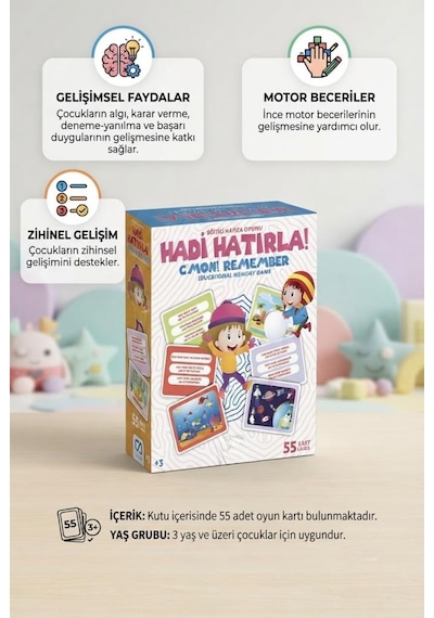 Hadi Hatırla 55 Kart Eğlenceli Eğitici Hafıza Ve Zeka Oyunu - Okul Öncesi Odaklanma Oyunu