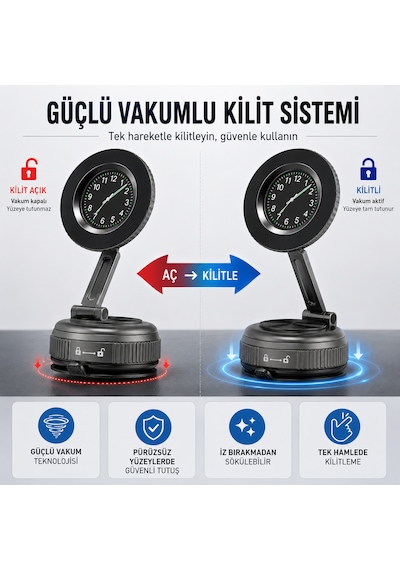 Vakumlu Manyetik Araç Telefon Tutucu 360 Dönebilen Katlanabilir Torpido Üstü Telefon Standı Güçlü Mıknatıslı Sabitleme Diğer