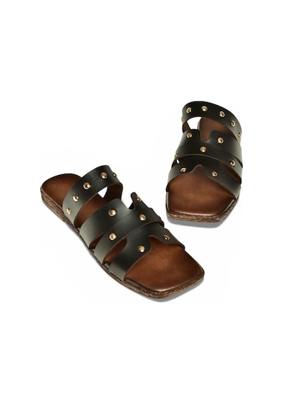 Fox Shoes Y390755203 Siyah Hakiki Deri Kadın Terlik Siyah