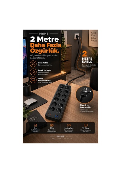 Robeve Fulltech Prıme 10 Lu Akım Korumalı Priz 3680w - 1050j Koruma, 2 Usb-c + 2 Usb-a, 2 Metre Kablolu, 1+1 Bağımsız Aç/kapa Anahtarlı Çoklu Uzatma Prizi Grup Priz 10'lu Priz 2 M Robeve Fulltech Prıme 10 Lu Akım Korumalı Priz 3680w - 1050j Koruma, 2 Usb-c + 2 Usb-a, 2 Metre Kablolu, 1+1 Bağımsız Aç/kapa Anahtarlı Çoklu Uzatma Prizi Grup Priz 10'lu Priz 2 M