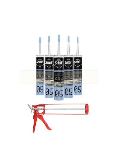 Duşakabin Silikonu Şeffaf 280 Ml. 5 Adet + Demir Silikon Tabancası