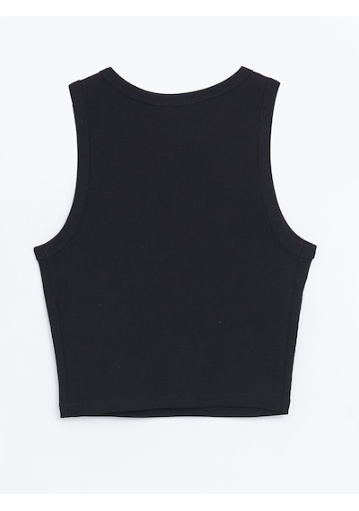 Lcw Vision Siyah Bisiklet Yaka Dokulu Kadın Crop