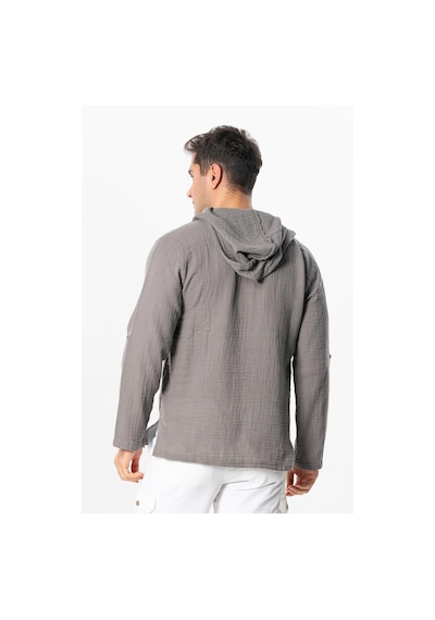Uzun Kol Erkek Kapüşonlu Yazlık Müslin Sweatshirt Gri Gri-gri Gri
