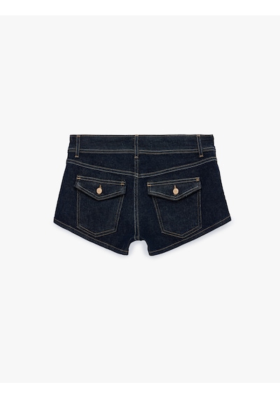Koton Standart Bel Düğmeli Cepli Ekstra Mini Denim Şort Koyu İndigo 6sal40279md