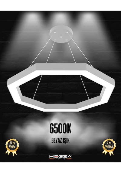 Octagon Gri Kasa, Beyaz Işık Modern Sarkıt Led Avize GRİ RENK
