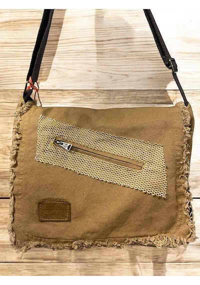 Old Cotton Cargo Vintage Salaş Orta Boy Unisex Günlük Çapraz Postacı Tablet Çantası M 32 Cm X 27 Cm CAMEL
