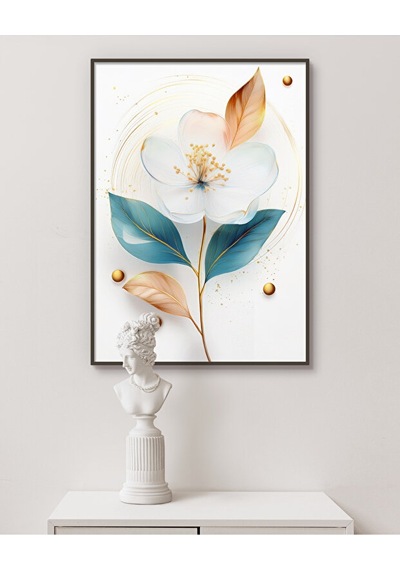 Tablo Ahşap Çerçeveli Tablo Çerçeveli Poster Mavi Yapraklı Badem Çiçeği, Çiçek Temalı Tablo