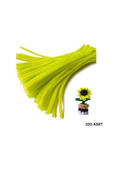 Şönil Tel Seti, El İşi, Dıy, Hobi Ve Çiçek Yapım Telleri, Neon Sarı, 100 Adet, 6 Mm - 30 Cm