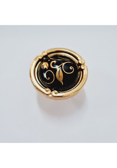 Porselen Düğme Kulp Metal Gold Siyah Desenli / 5 Adet Altın