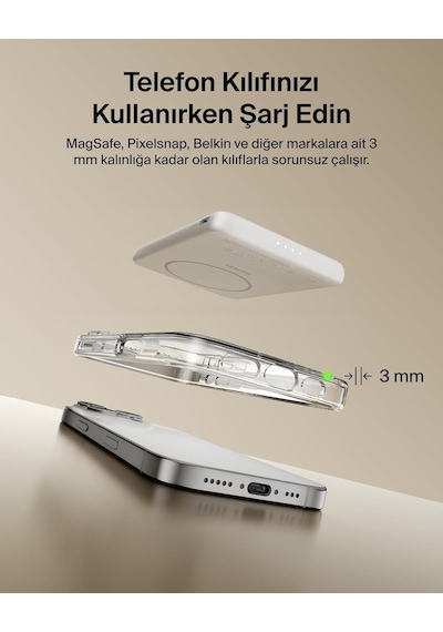 Belkin Bpd010hqwh Boostcharge 5.000 Mah Magsafe Uyumlu 15w Kablosuz Slim Powerbank - Beyaz Siyah