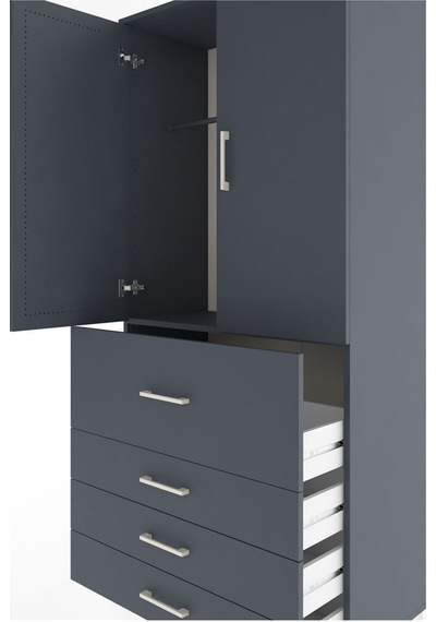Hyperion Dolap Tek Raflı 4 Çekmeceli Tek Askılı 88x44x195 Antrasit-antrasit Antrasit