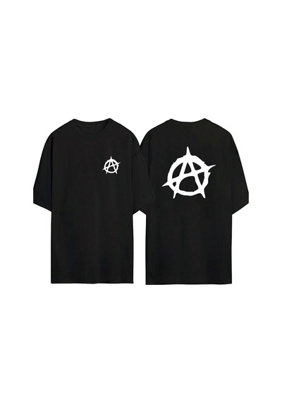 Thewert Unisex Anarşi Ön Arka Baskılı Sıyah Oversize T-shirt Siyah