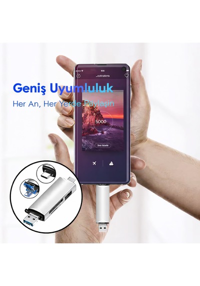 6 Sı 1 Arada Otg Kart Okuyucu Type-c Usb 3.0 Sd / Tf / Usb Çok Fonksiyonlu Adaptör