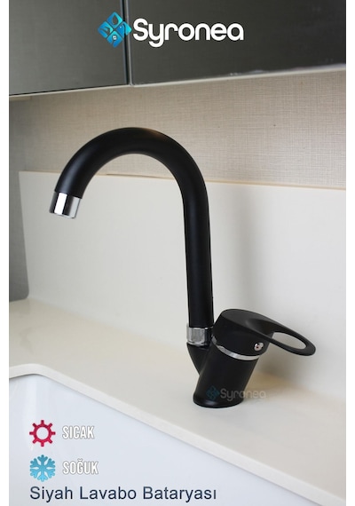 Kısa Siyah Mix Lavabo Bataryası Aç Kapa Banyo Lavabo Musluk Siyah