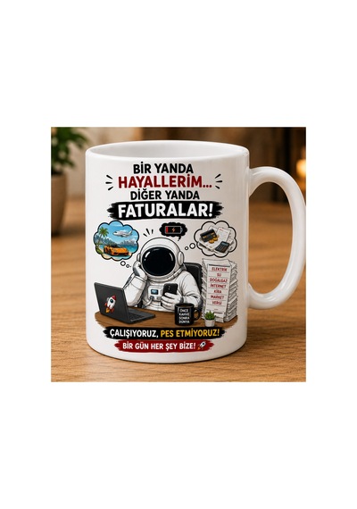 Espiri Tasarımlı Kupa Bardak Beyaz Beyaz
