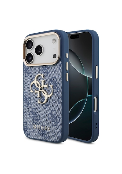 Apple Uyumlu iPhone 18 Pro Kılıf Guess Lisanslı Gold Metal Kamera Çerçeveli Metal Büyük 4g Ve Yazı Logolu Mavi