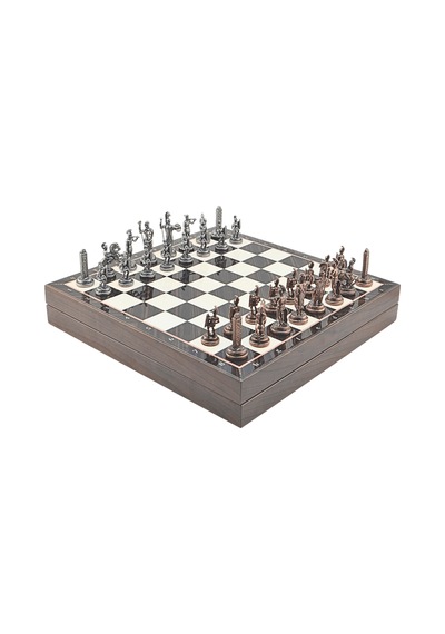 Gifthome Orta Boy Metal Yunan Mitolojisi Satranç Tk. Antik Ve Ceviz Desenli Sandıklı Mdf Tahtası 36x36 Cm.