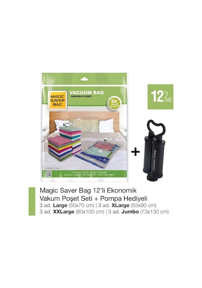 Magic Saver Bag 12'Li Vakumlu Poşet Pompa