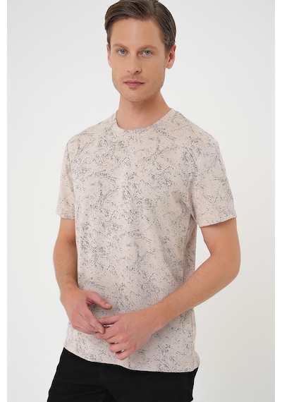 Efor Comfort Fit Bisiklet Yaka Batik Görünmlü Kısa Kol Casual Bej Tişört Ts 905 Bej