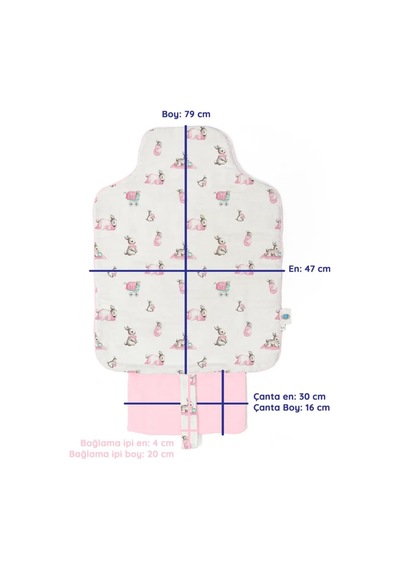 % 100 Pamuk Çantalı Pratik Katlanabilir Alt Değiştirme Matı - Bébé Lapin Rose Pad1019