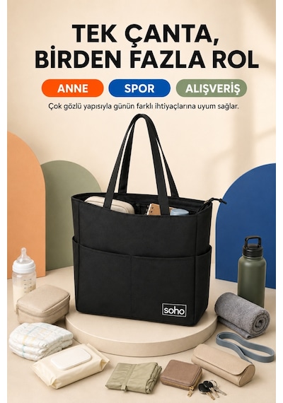 Orijinal Çok Gözlü Geniş İç Hacimli Su Geçirmez & Fermuarlı Yan Cepli Tote Bag Ofis Okul Üniversite Spor İçin Askılı Anne Shopper Günlük Çok Amaçlı El Kol Ve Omuz Çantası Büyük Boy - 35x34x9 Cm Siyah Orijinal Çok Gözlü Geniş İç Hacimli Su Geçirmez & Fermuarlı Yan Cepli Tote Bag Ofis Okul Üniversite Spor İçin Askılı Anne Shopper Günlük Çok Amaçlı El Kol Ve Omuz Çantası Büyük Boy - 35x34x9 Cm Siyah