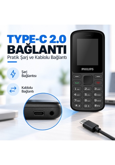 Philips E2101P Çift SIM Type-C 1.77" TFT Ekran FM Radyolu Tuşlu Cep Telefonu
