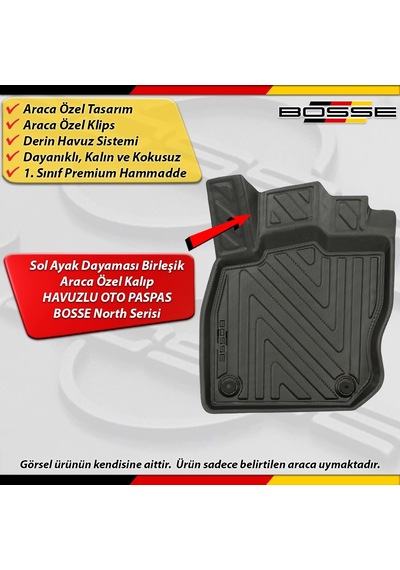 Seat Leon Otomatik Paspas Araca Özel 2020 Sonrası Derin Havuzlu Paspas Bosse North Serisi