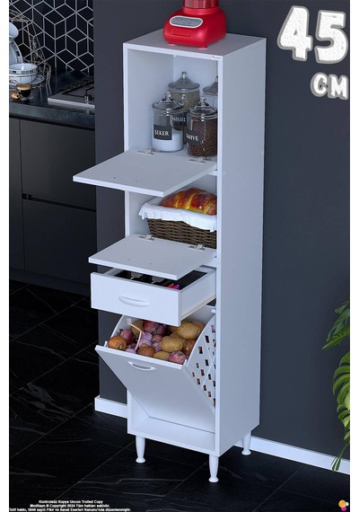 Defne 45 Cm Çok Amaçlı Mutfak, Bakliyat Ve Kahve Köşesi Organizer Dolap Sepetli Dolap 45x163x32 Cm Beyaz Defne 45 Cm Çok Amaçlı Mutfak, Bakliyat Ve Kahve Köşesi Organizer Dolap Sepetli Dolap 45x163x32 Cm Beyaz