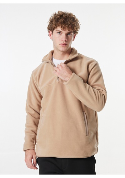 Jeep Bej Erkek Dik Relaxed Düz Polar Sweatshırt C4wm-swt4201