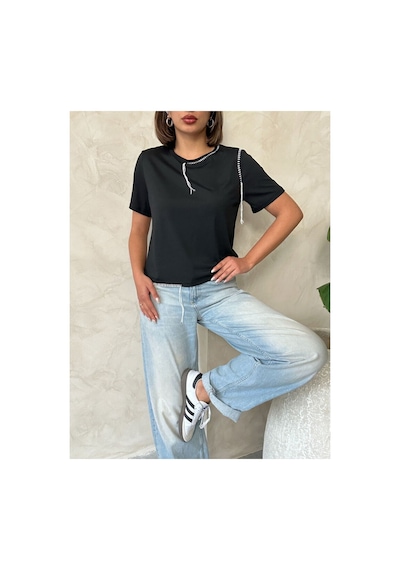 Verymoda Çoban Dikişli Tişört D2629 Siyah