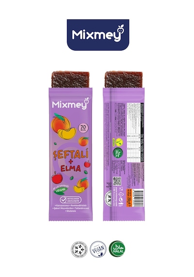Şeftali Meyve Barı 18 Adet Atıştırmalıklar Vegan, Glutensiz, Koruyucusuz 20gr X 18 Adet