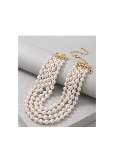 Lunarie Çok Sıralı İnci Choker Kolye 14k Gold Kapamalı 4 Sıra Beyaz