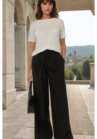 Hiccup Wide Leg Pileli Pantolon Siyah