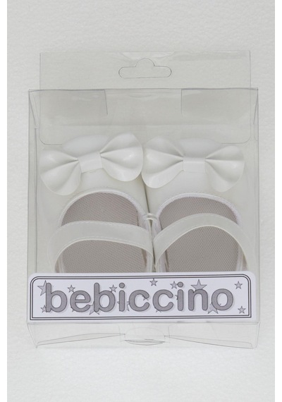 Bebiccino Kız Bebek Rugan Babet Ayakkabı Fiyonklu Cırtlı 18-19 Numara, Beyaz