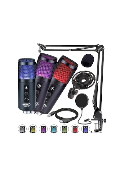 Midex V5 RGB Set USB Oyuncu ve Yayıncı Mikrofonu Condenser Stüdyo