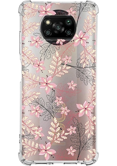 Xiaomi Poco X3 Pro Köşe Korumalı Antişok Kapak Floral Kırmızı Tasarımlı Şeffaf Silikon Kılıf