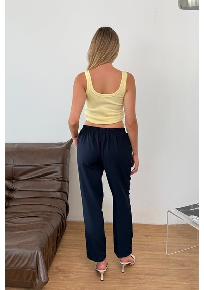 Giysa Kadın Beli Lastikli Çift Cepli Havuç Kesim Pantolon Lacivert - 3229