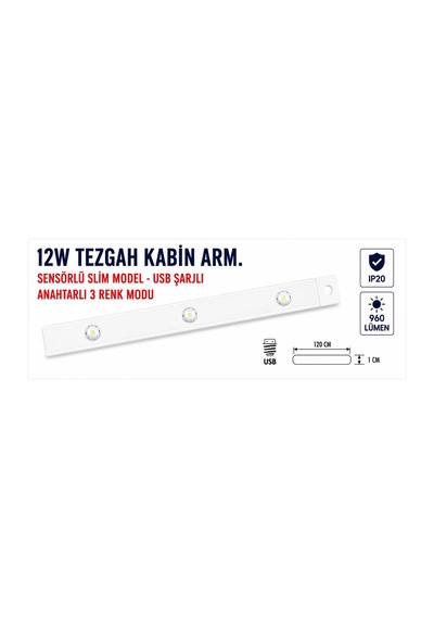 Lampist 120cm Beyaz 12w 3 Renk Usb Şarjlı Pilli Sensörlü Armatür
