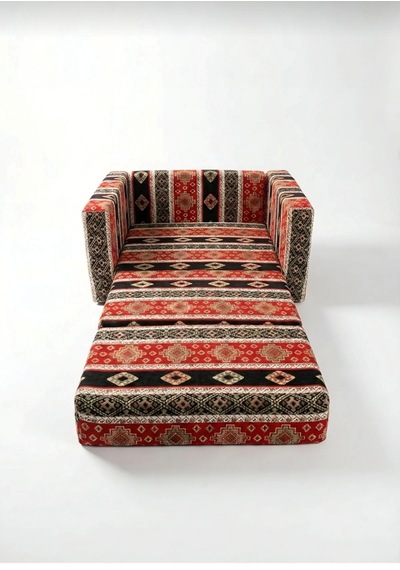 Çocuk Koltuğu Komple Sünger Katlanabilir Yataklı Minder Yatak 0-4 Yaş Siyah Kilim Desen Standart