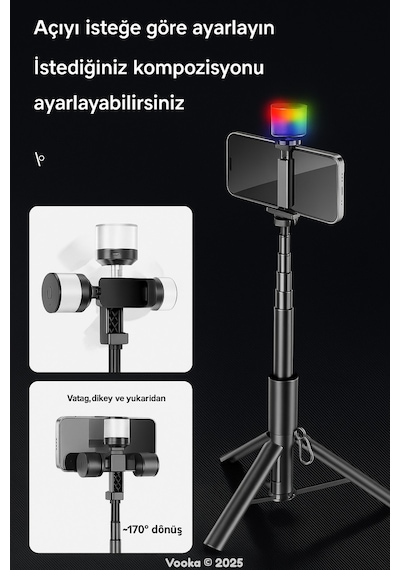 Rgb Işıklı Selfie Tripod Çubuğu Bluetooth Kumandalı Uzayabilir Led 1.63m Işık Tripod Telefon Stand