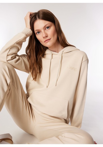 Jeep Bej Kadın Kapüşon Yaka Relaxed Fit Baskılı Pamuk Sweatshirt J4wl-swt7132
