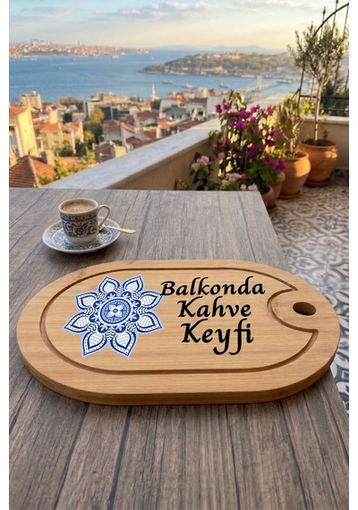 Kahve Keyfi Temalı Afilli Kahve Sunum Tablası Figür 9