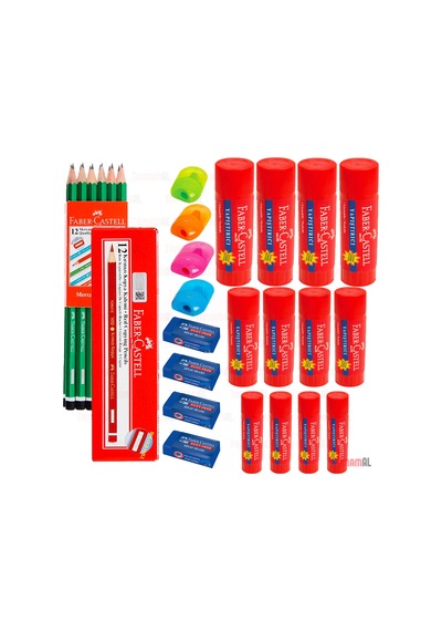 Faber Castell 4 Kurşun Kalem + 2 Kırmızı Kalem + 4 Silgi + 4Açacak