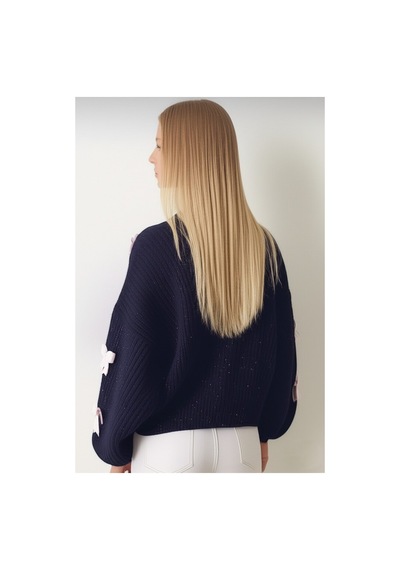 Flex Fashıon Kadın Oversize Fiyonk Detaylı Kurdaleli Yumoş Triko Hırka Lacivert - 708830991 Lacivert - 708830991 Lacivert
