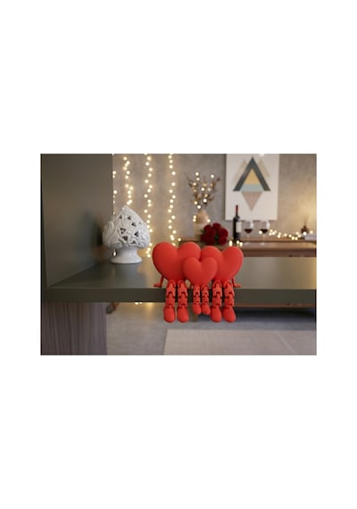 Kalpli Aile Figürü Anne, Baba Ve Çocuk Tasarımlı Dekoratif Masaüstü Süsü 16x9x8 Cm Doğa Dostu Pla Malzeme Kırmızı