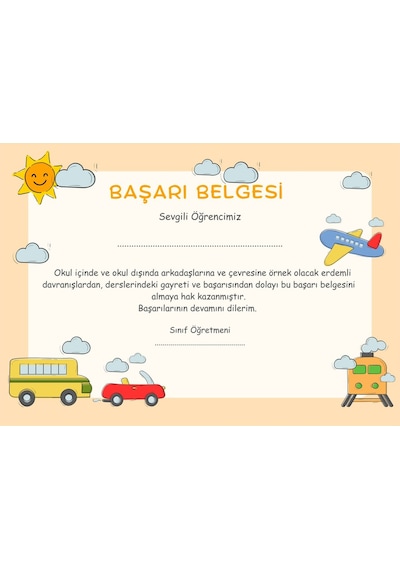 50 Adet A4 Boyutunda Öğrenci Başarı Belgesi - Anaokul - İlkokul Başarı Belgesi Model 7