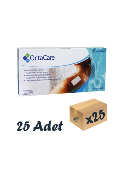 OctaCare Şeffaf Pedli Su Geçirmez Yara Örtüsü Tekli Steril Paket 9 CM x 20 CM 25 Adet