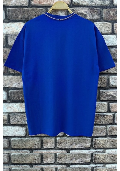 Erkek Belive İn Yourself Baskılı Oversize Tshirt Mavi