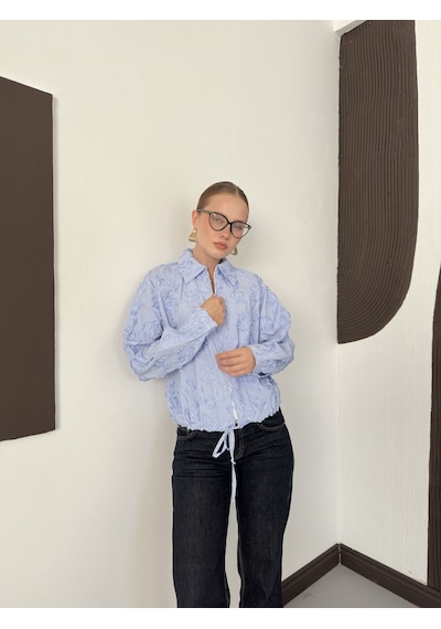 Verymoda Kabartma Motifli Fermuarlı Ceket F2150 Mavi